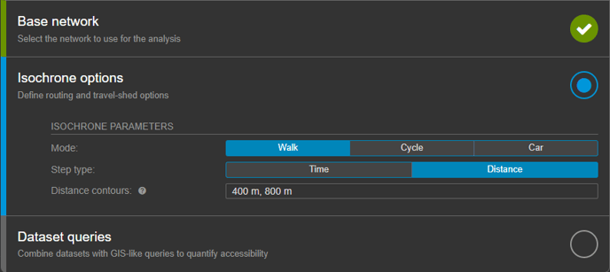 Insight - Service catchment - Analysis settings options