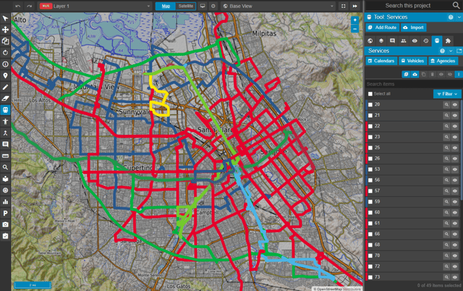 A network imported via GTFS