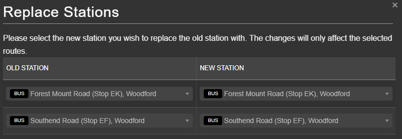 Replace stations