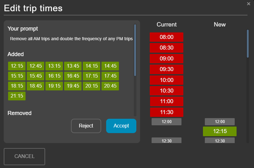 AI Assisted trip time editing