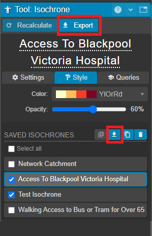 Isochrone export